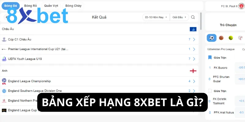 Cập nhật bảng xếp hạng thể thao nhanh chóng, chính xác tại 8Xbet Bảng xếp hạng thể thao tại nhà cái 8xbet